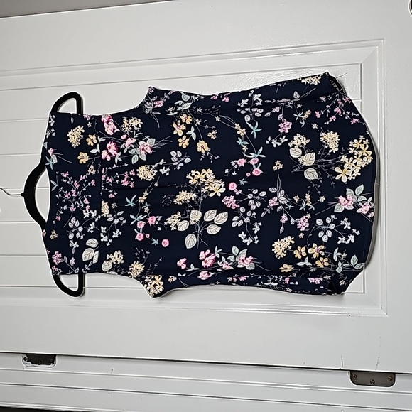 Vintage NY&Co M Soho blouse navy blue/floral button down tank blouse - Picture 9 of 9